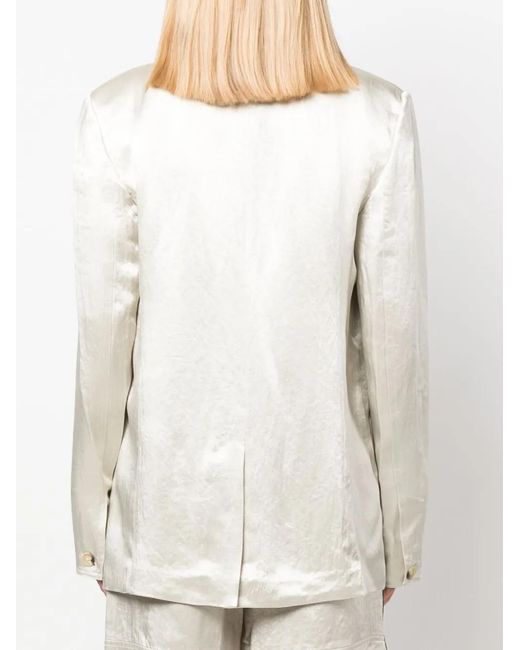 Helmut Lang White Notched-Lapels Satin-Finish Blazer