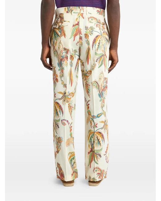 Etro Natural Floral-Print Wool-Gabardine Trousers for men