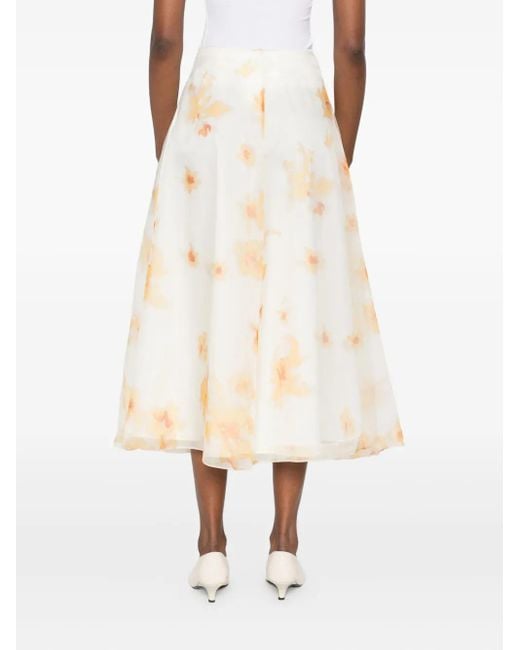 Altuzarra White Floral-Print Silk Midi Skirt
