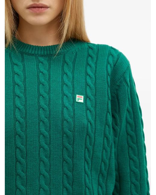 Fila Green Cable-Knit Logo Sweater