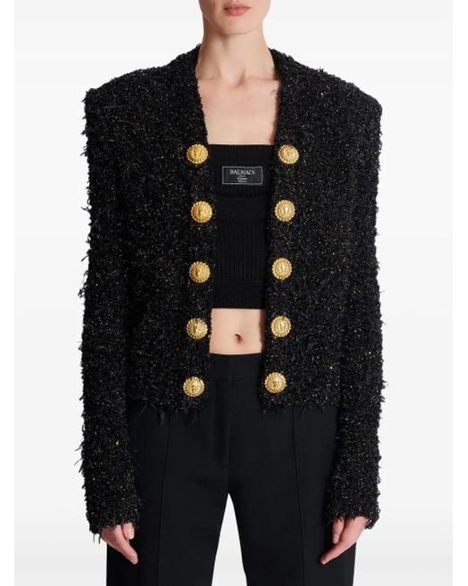 Balmain Black Tweed Buttoned Jacket