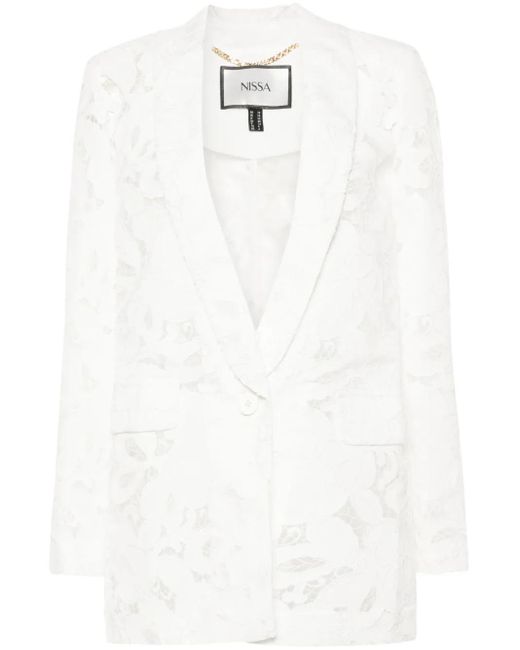 Blazer Monopetto Con Ricamo di Nissa in White