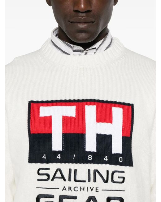 Tommy Hilfiger White Intarsia-Logo Sweater