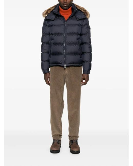 Moncler Blue Fur-trimmed Quilted Jacket for men