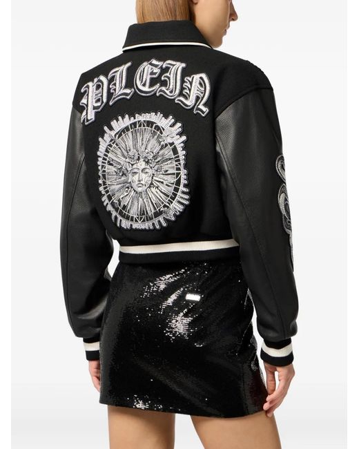 Philipp Plein Black Varsity Jacket Tattoo Strass
