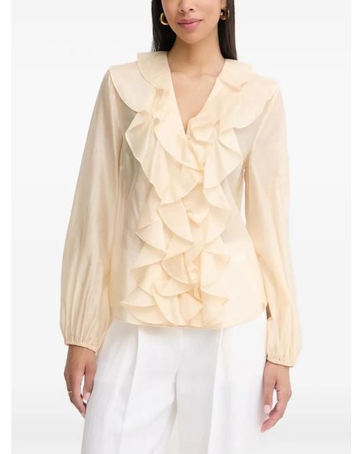 Twinset Natural Ruffled Long-Sleeve Blouse