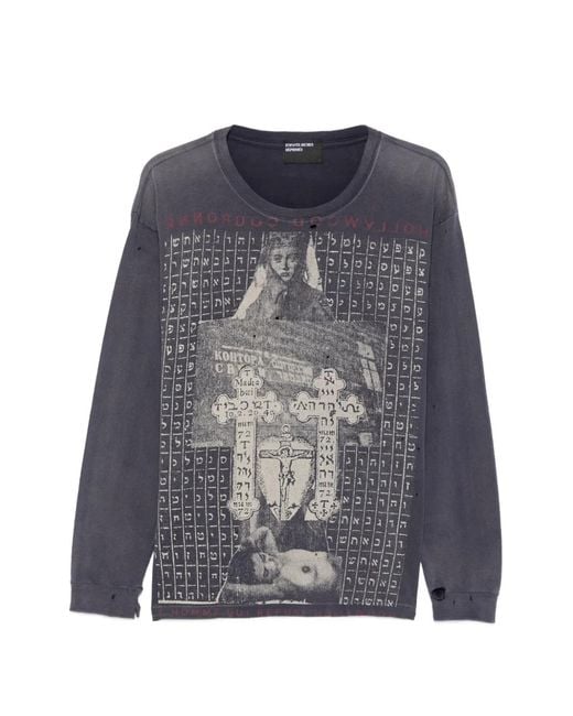Enfants Riches Deprimes Blue T-Shirt Effet-Usé En Coton À Imprimé Graphique Et Manches Longues for men