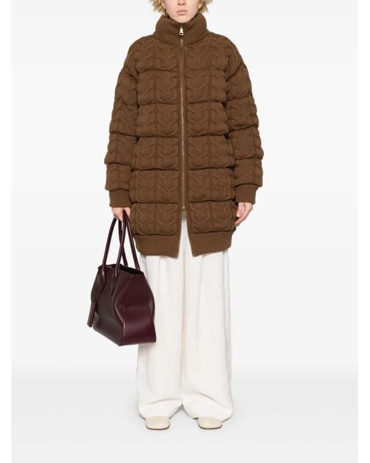Max Mara Brown Chunky-Knit Padded Coat