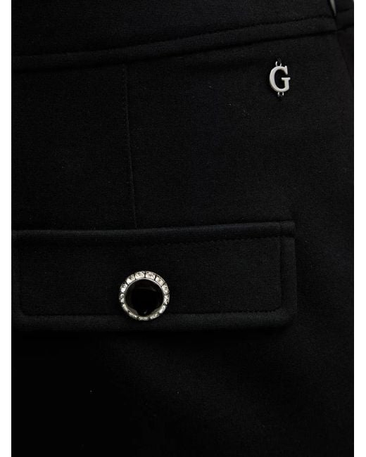 Guess Black Embellished-Button Pleated Mini Skirt
