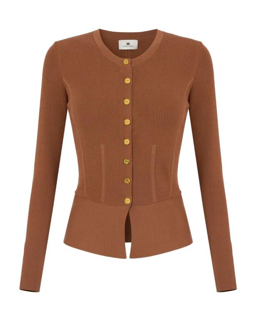 Elisabetta Franchi Brown Gerippter Cardigan Mit Schmuckknopf