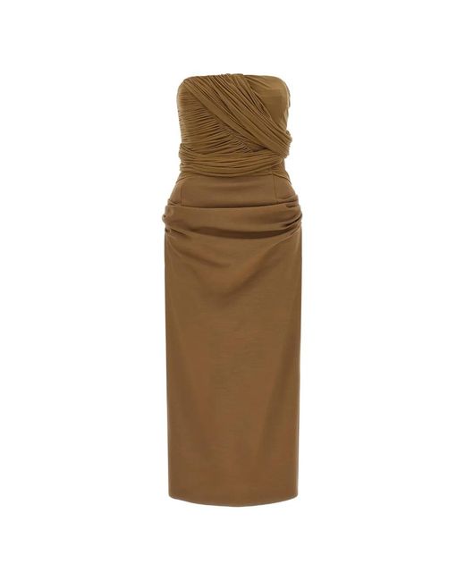 Magda Butrym Natural Draped Strapless Midi Dress