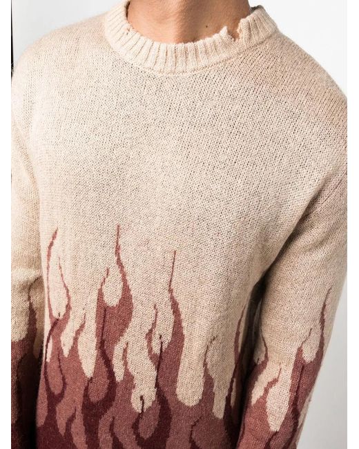 Vision Of Super Red Flame-Print Distressed-Finish Jumper for men