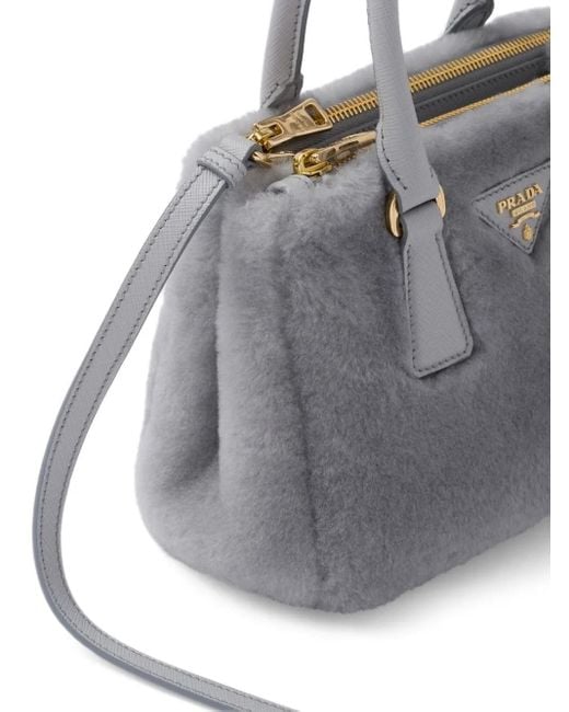 Prada Gray Galleria Mini-Handtasche Mit Shearling