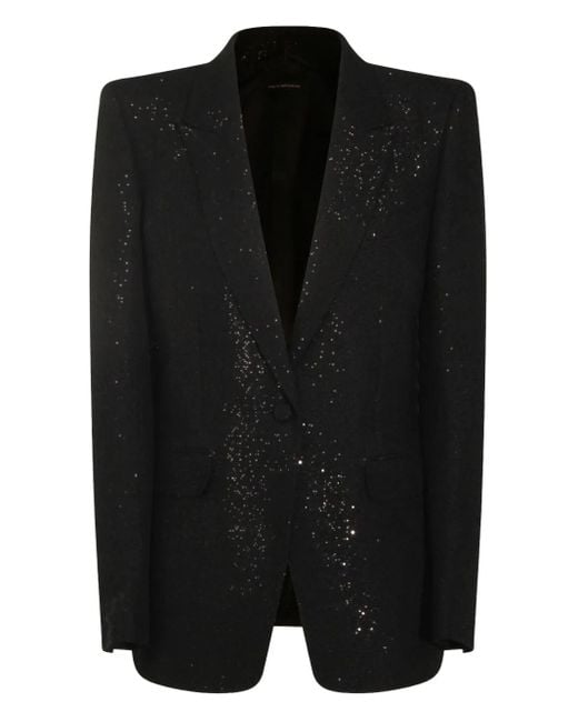Tom Ford Black Sequined Wool Blend Crepe Single Breasted Jacket