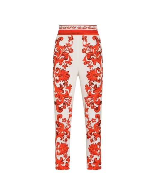 Dolce & Gabbana Red Majolica-Print Charmeuse Leggings