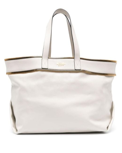 Moschino White Exposed-zip Detail Leather Tote Bag