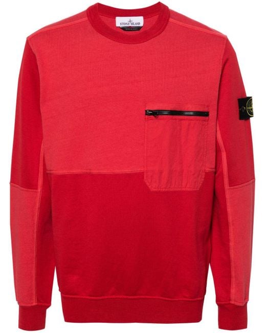 Stone Island Red Compass-badge Panelled Sweatshirt for men
