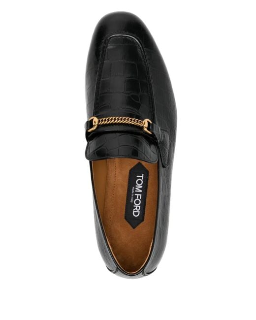 Tom Ford Black Crocodile-Embossed Leather Loafers for men