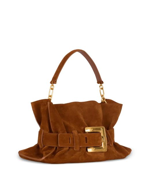 Balmain Brown Medium Anthem Suede Shoulder Bag