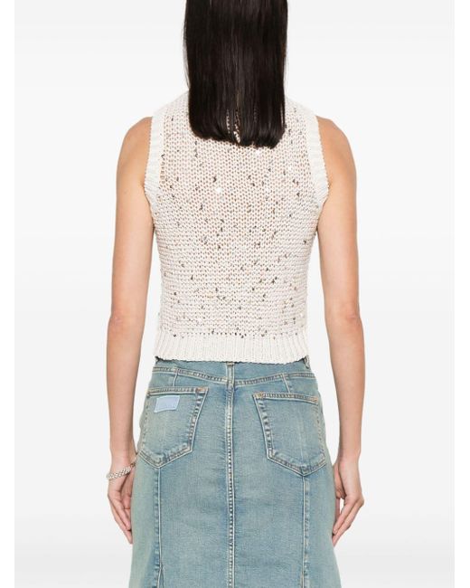 Peserico Natural Sequin-embellished Crochet Knitted Top