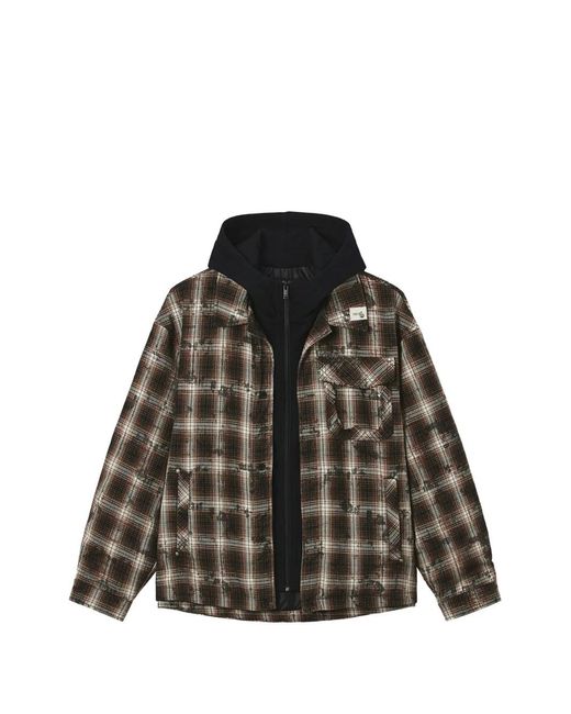 FIVE CM Black Check Hooded Jacket for men