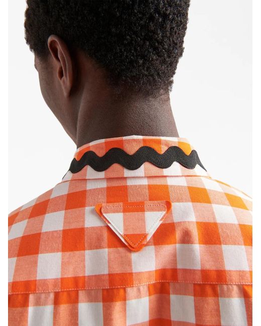 メンズ Prada チェック シャツ Orange