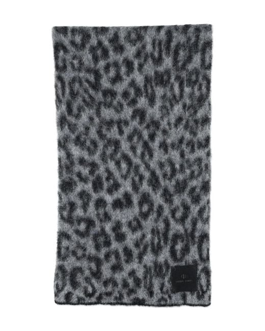 Anine Bing Gray Leopard-Print Wool Scarf