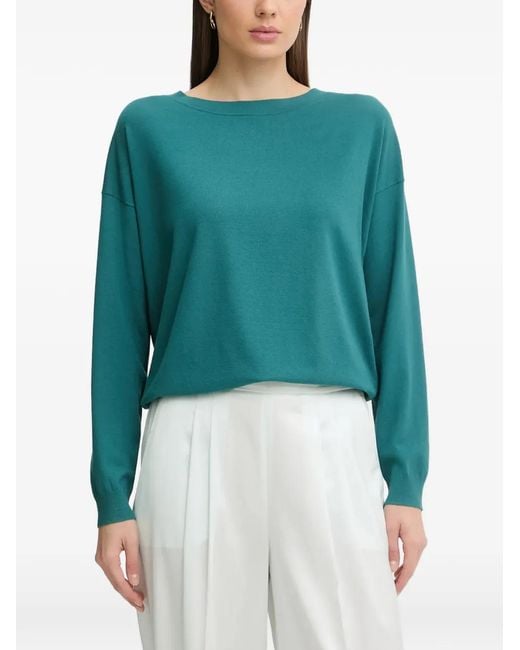 Sisley Blue Boat-Neck Drop-Shoulder Sweater