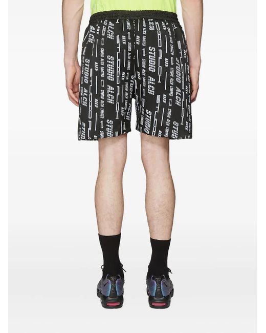 STUDIO ALCH Black Logo-Motif Panelled Track Shorts for men