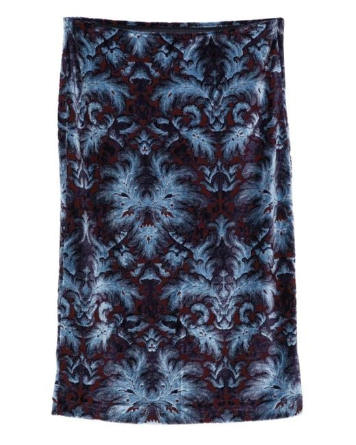 Jupe En Velours À Motif Damier Etro en coloris Blue