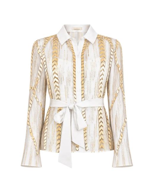Temperley London White Viola Bead-Embellished Belted Shirt