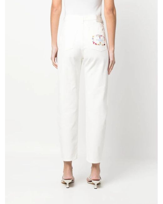 Twinset White Embroidered-Logo Straight-Leg Denim Trousers