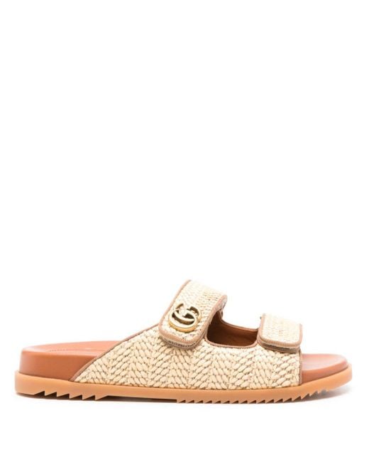 Gucci Natural Double G-Plaque Raffia Sandals