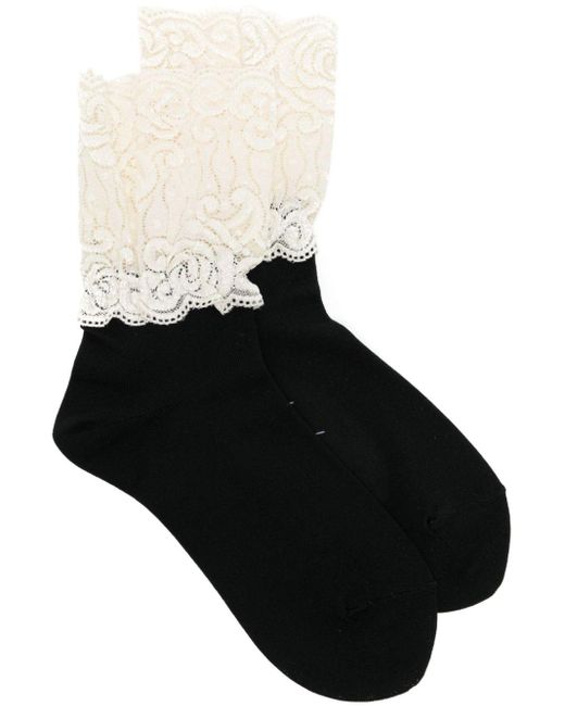 Yohji Yamamoto Black Lace Socken mit Stickerei