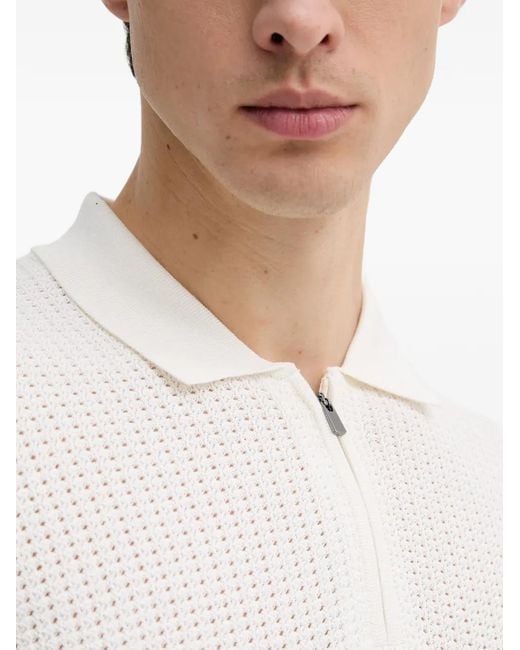 Joop! White Vascor Waffle-Knit Zip-Neck Polo Shirt for men