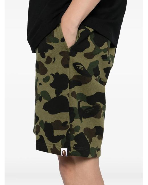 A Bathing Ape Green 1St Camo Shark Track Shorts for men