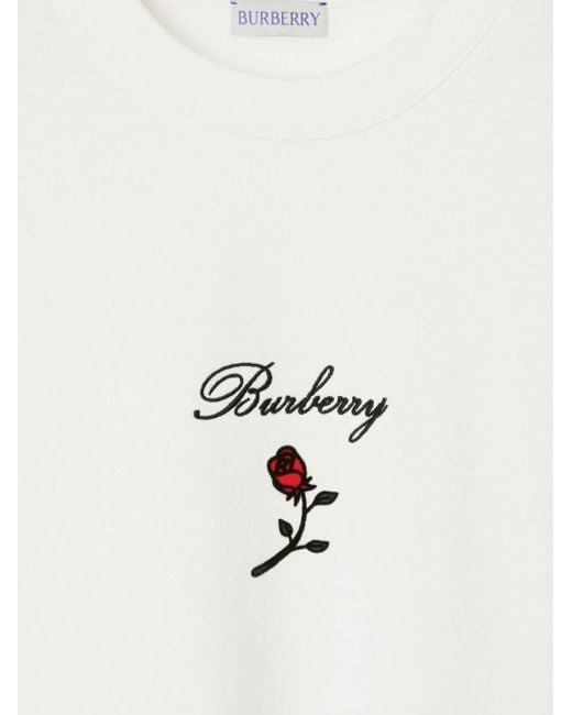 Burberry T-shirt Met Rozenprint in het White