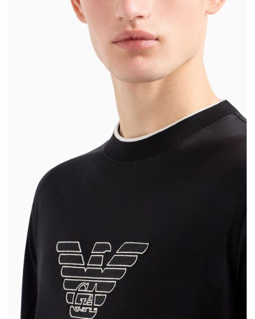 メンズ Emporio Armani フロックロゴ Tシャツ Black