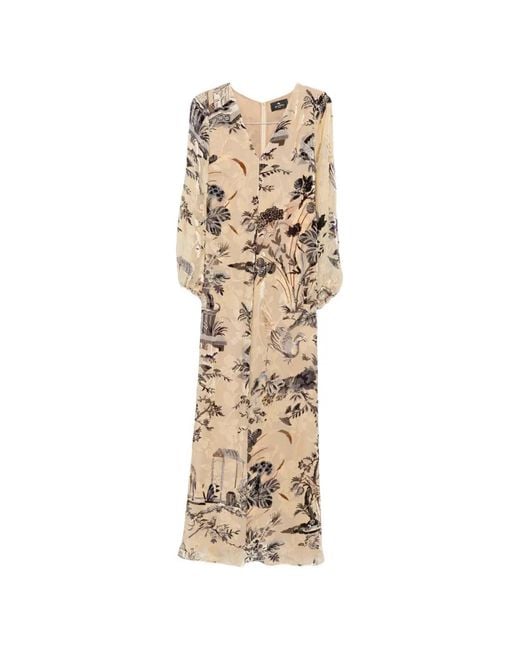 Etro Natural Floral-Print Maxi Dress