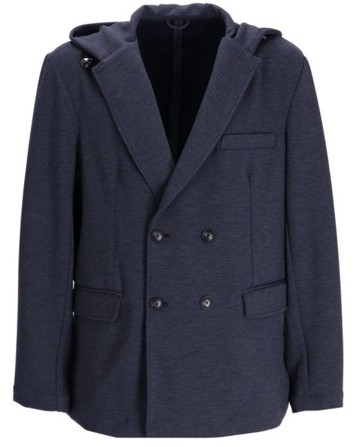 Emporio Armani Blue Hooded Double-breasted Blazer for men