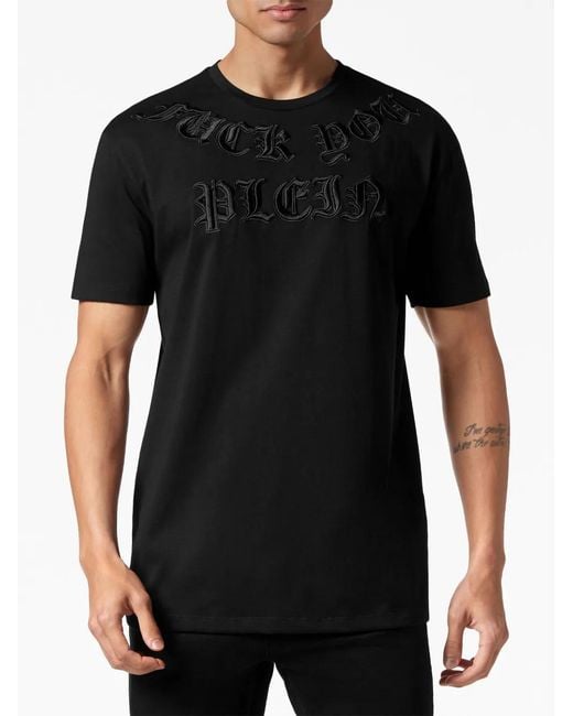 Philipp Plein Black Gothic Logo-Patch T-Shirt for men