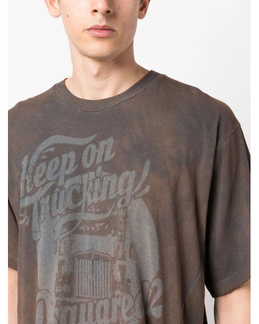 DSquared² Gray Graphic-Print Cotton T-Shirt for men