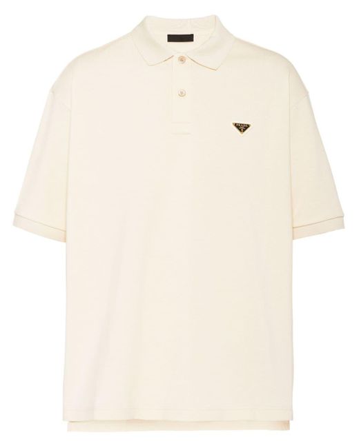 Prada Natural Triangle-logo Cotton Polo Shirt for men