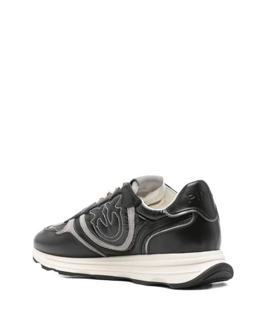 Pinko Black Leather Logo-Detail Sneakers