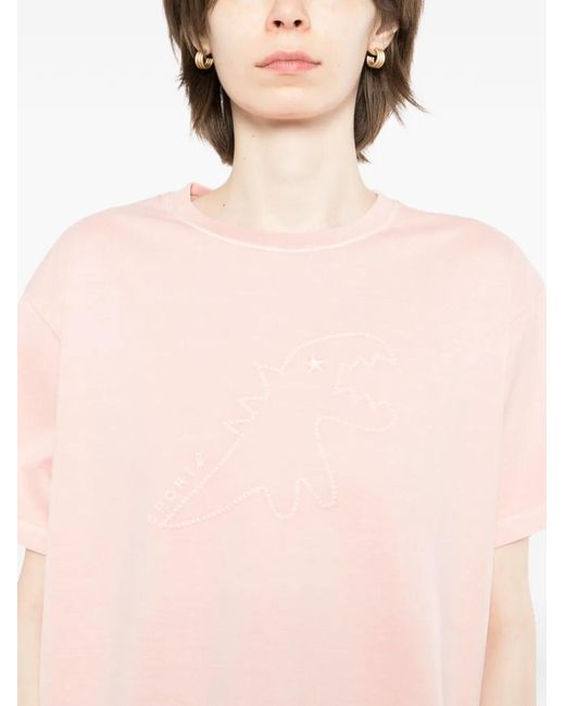 SPORT b. by agnès b. Pink Dinosaur-Embroidered Short-Sleeves T-Shirt