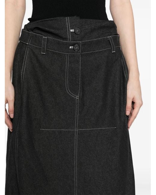 Low Classic Black Double Waist Maxi Denim Skirt