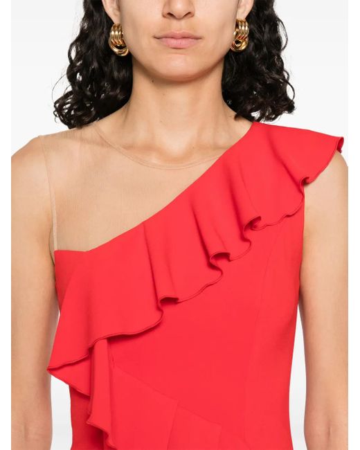 Nissa Red Ruffled Midi Dress