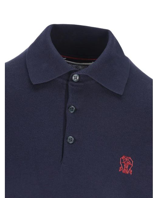 Brunello Cucinelli Blue Logo Cotton Polo Shirt for men
