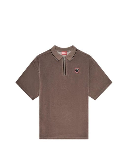 DIESEL Brown Chenille Polo Shirt With Shield Patch for men