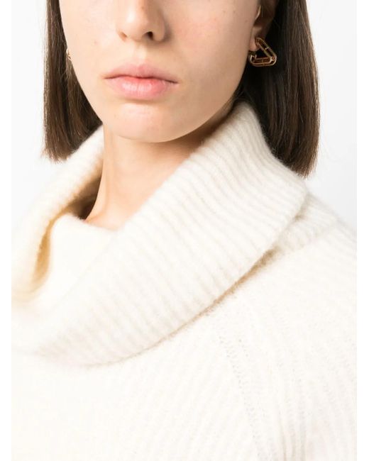 Allude White Cowl-Neck Fine-Knit Jumper